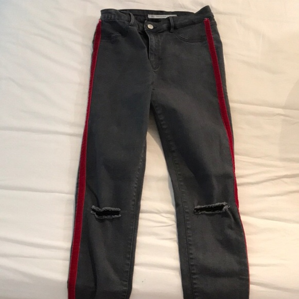 Zara high waisted skinny jeans with red stripe
